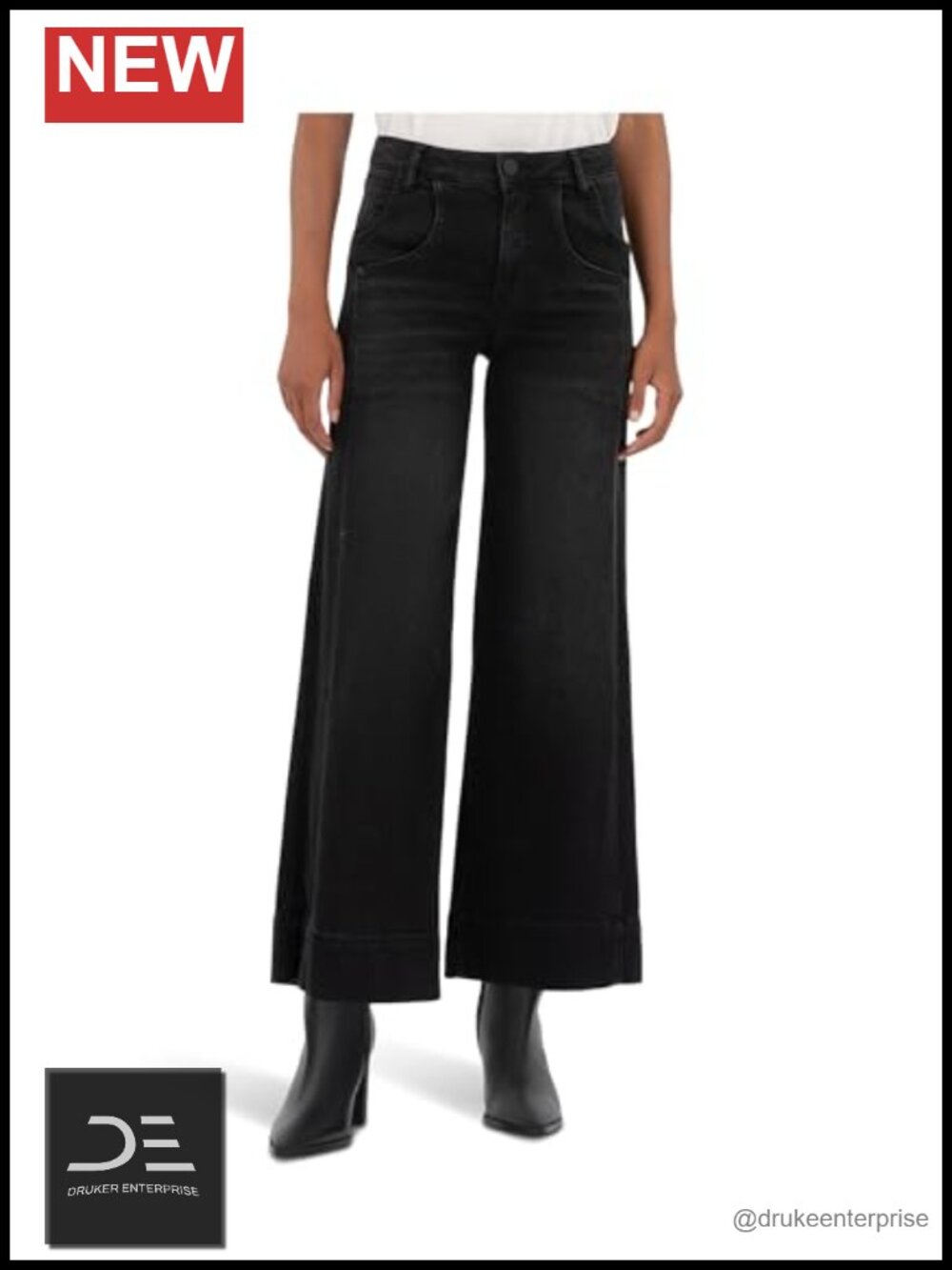 High Rise Wide Leg Jeans Relaxed Fit Stretch Cotton Blend